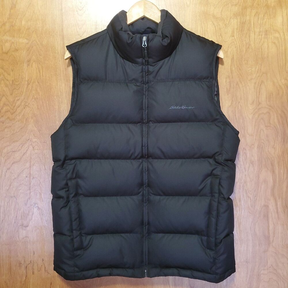 Eddie Bauer Puffer Vest Mens SMALL Minimum 80% Down Black Full Zip EB650